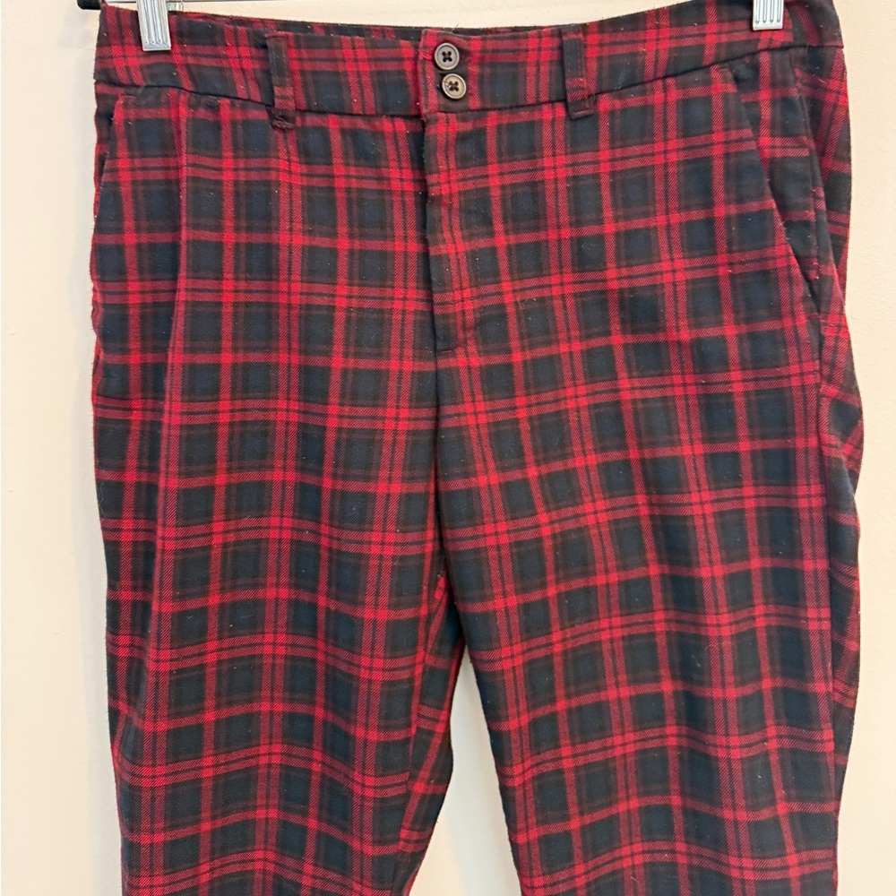 H&M L.O.G.G. Navy Red Plaid Trousers Straight Leg Pants Size 8 - Picture 5 of 12